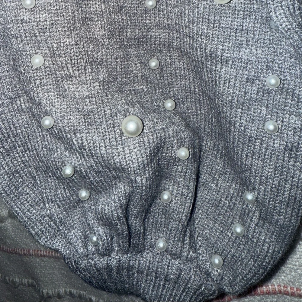 POL Gray Pearl-Studded‎ Turtleneck Sweater